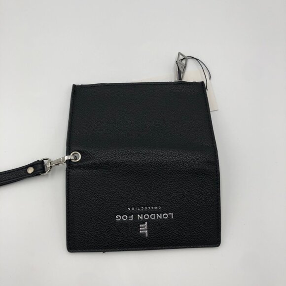 London Fog Perth Bifold Wristlet Wallet Black Faux Leather 6 Card Slots NWT Chic - Picture 5 of 6